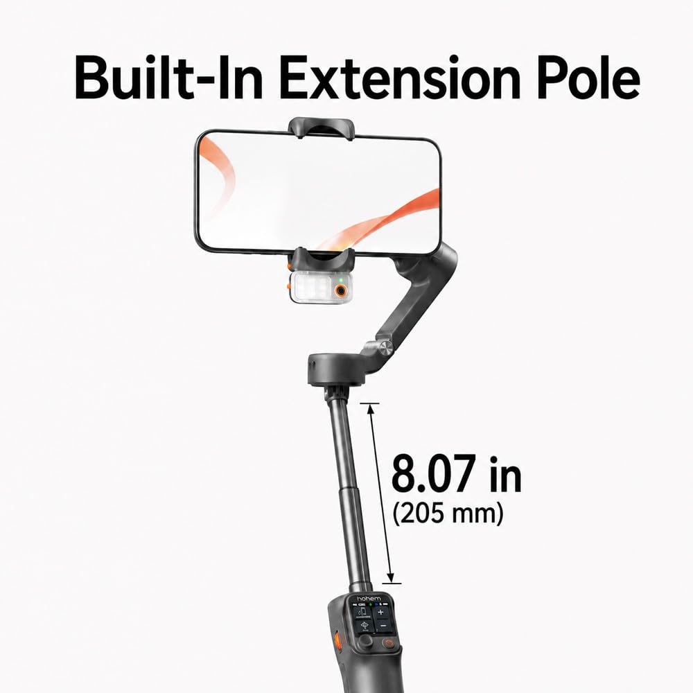 Hohem iSteady M7 Gimbal Stabilizer for iPhone,3-Axis Gimbal for Smartphone w/AI Tracking,Detachable Remote,Extendable Pole,Magnetic Light,Phone Stabilizer for Video Recording - Hohem M6 Kit Upgrade