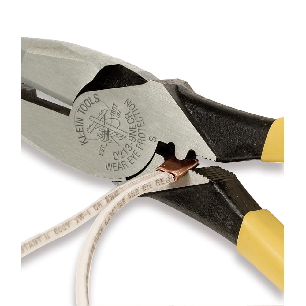 Klein Tools D213-9NETH Lineman's Bolt-Thread Holding Pliers, High-Leverage Streamline Design with Rounded Nose and Knurled Jaw, 9-Inch