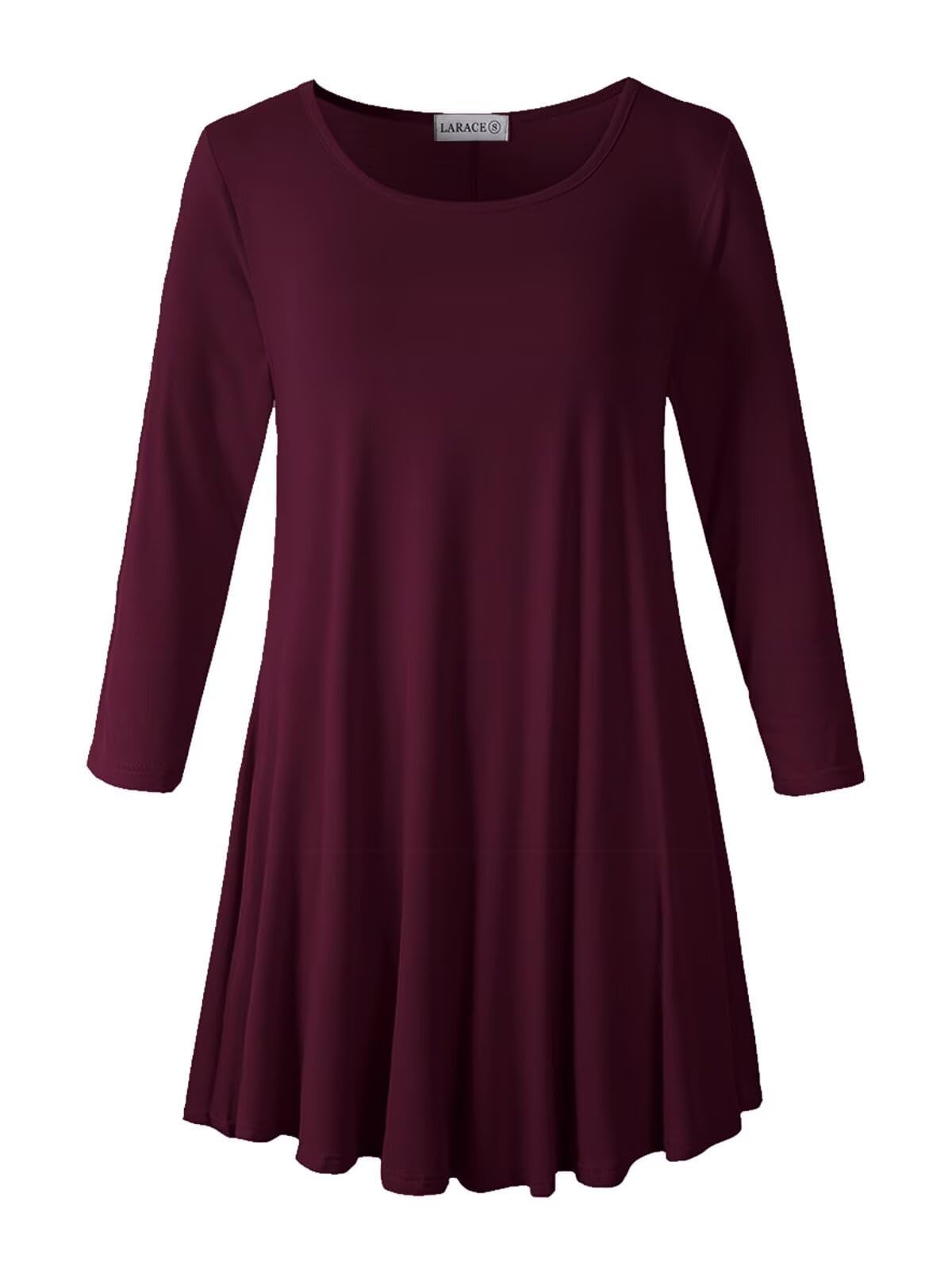LARACE 3/4 Sleeve Shirts for Women Plus Size Tunic Dressy Top Loose Fit Flare T-Shirt