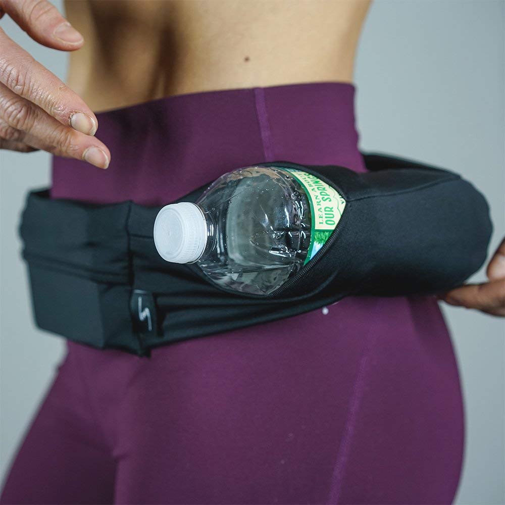 3 Pocket Adjustable Running Belt Waist Pack, Fanny Pack For Working Out With Sweat Resistant Backing, Holds All iPhone Models (Black/Black, X-Small)