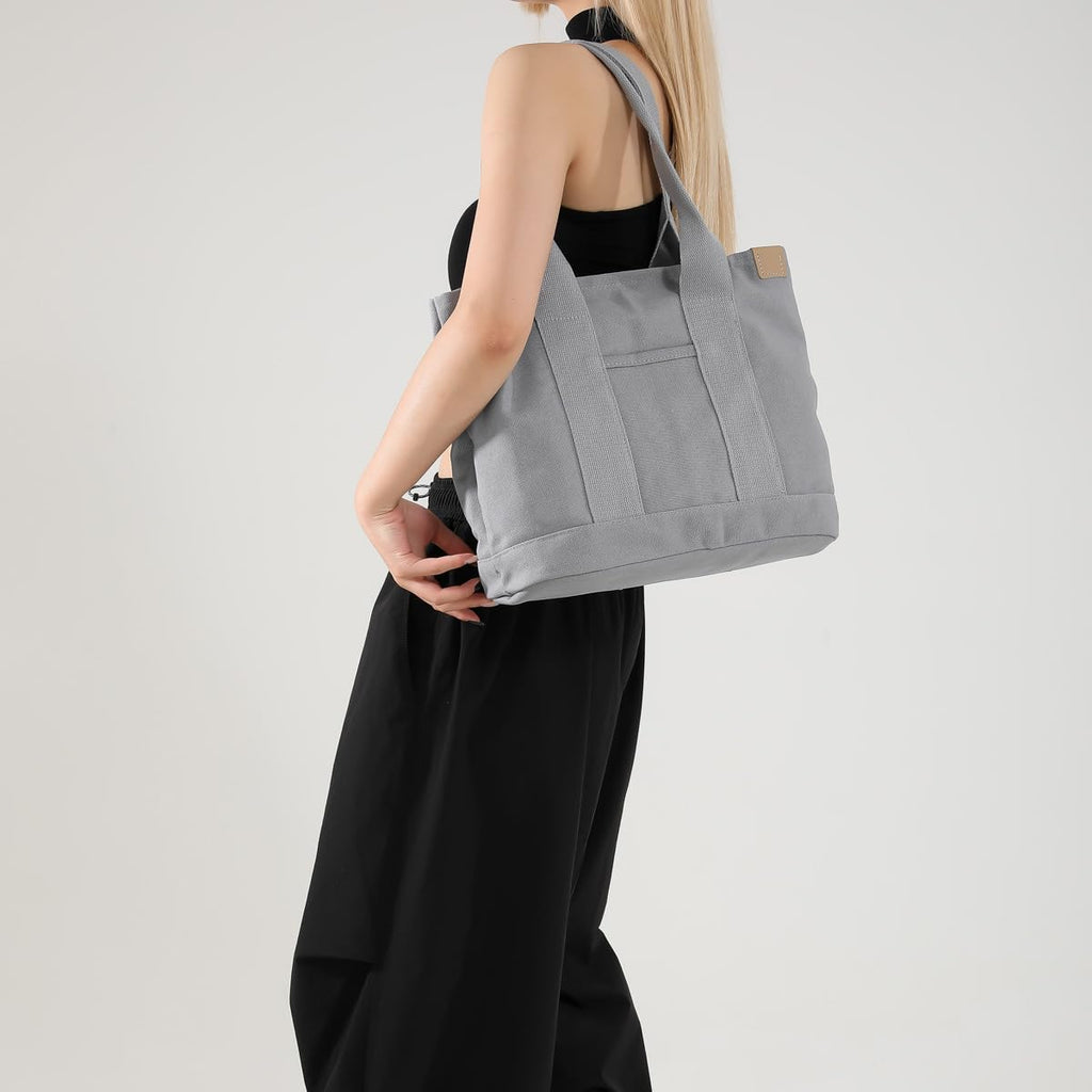 Small Tote Bag with Zipper, 2024 Canvas Multi-Pocket Crossbody Bag Shoulder Bag Satchel Hobo Bag Messenger Bag