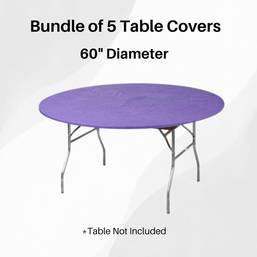 Kwik-Covers 60" Round Fitted Plastic Table Covers, 5 Pack (Black)
