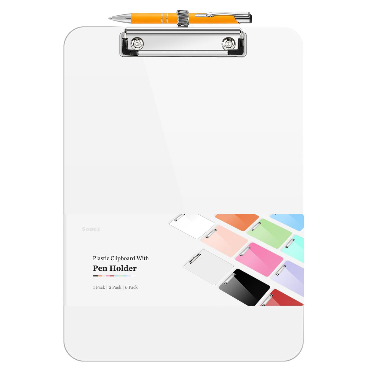 Sooez Plastic Clipboard with Pen Holder, [10% Thicker] Clip Boards 8.5x11 with Low Profile Clip, Cute Hanging Clipboard, Standard Letter Size A4 for Women Teacher, Office & School Supplies, Black