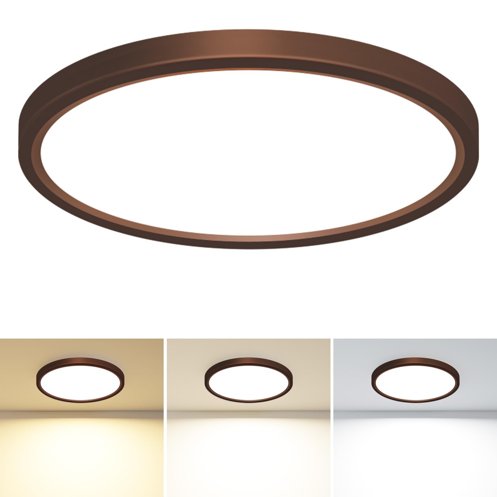 1PACK LED Flush Mount Ceiling Light Fixture, 3000K-4000K-6500K & 100W Equivalent Modern Kitchen Ceiling Lamp 15W 1500Lm 7.5 Inch Closet Round Surface for Bathroom Laundry Bedroom Hallway, Black