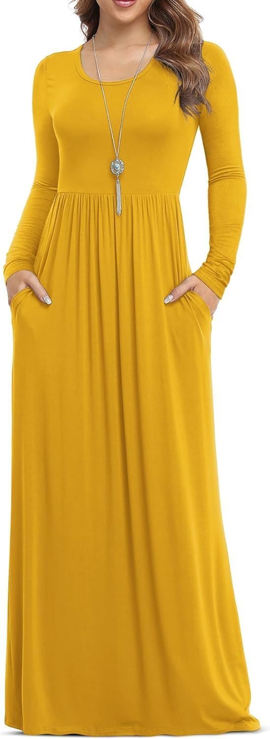 EUOVMY Women's Long Sleeve Loose Maxi Dresses Casual Long Dresses with Pockets