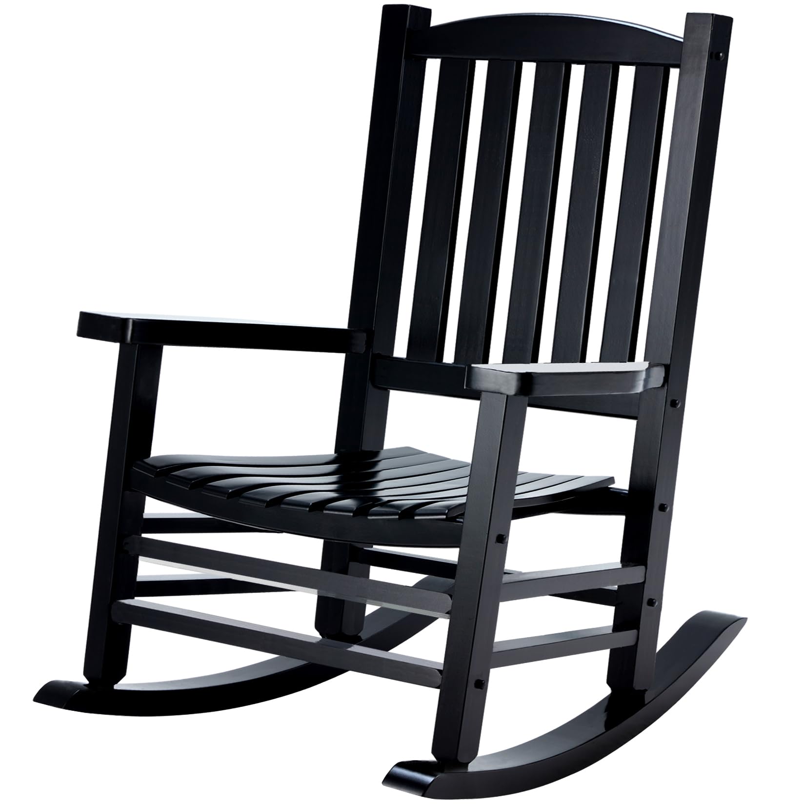 Hupmad Wooden Rocking Chair Outdoor Oversized Porch Rocker Chair,Patio Wooden Rocker with High Back and Armrest,All Weather Rocker Slatted for Backyard,Garden,400 lbs Support,Black