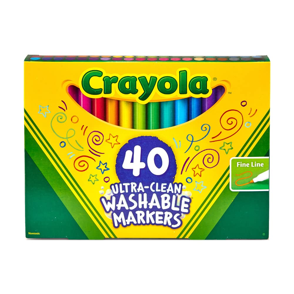 Crayola Ultra Clean Fine Line Washable Markers (40ct), School Supplies, Classroom Teacher Must Haves, Homeschool Essentials, Gifts for Kids, Ages 3, 4, 5