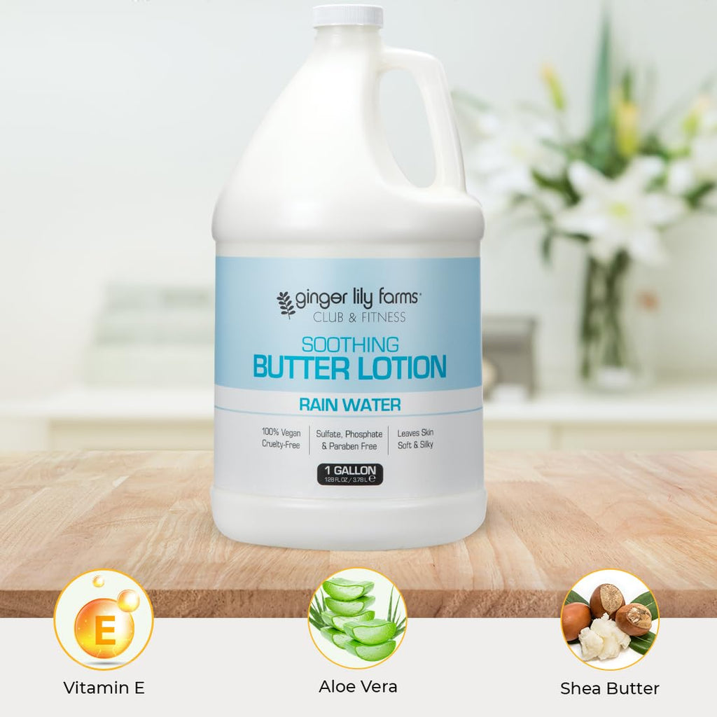 Ginger Lily Farms Club & Fitness Soothing Butter Lotion for Dry Skin, 100% Vegan & Cruelty-Free, Aloe Vera Scent, 1 Gallon (128 fl oz) Refill