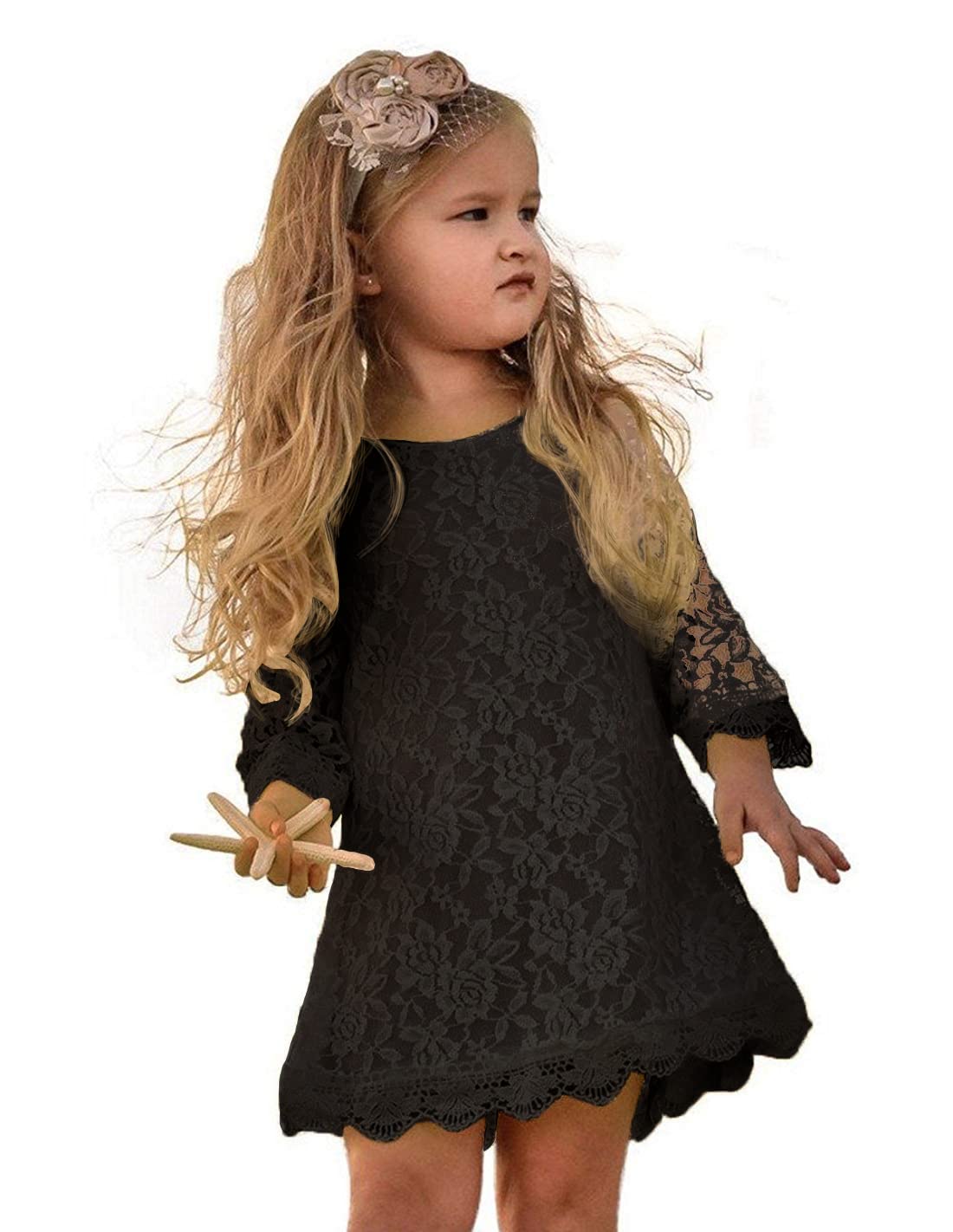 APRIL GIRL Flower Girl Dress, Lace Dress 3/4 Sleeve Dress