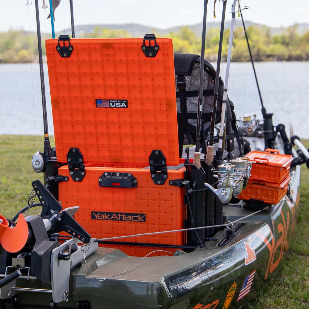 YakAttack BlackPak Pro 13" x 13" Fishing Crate with 3 Rod Holders - Battleship Grey | Compact Tackle Storage Box & Gear Organizer for Kayaks | Lightweight, Durable & Customizable Marine Accessory