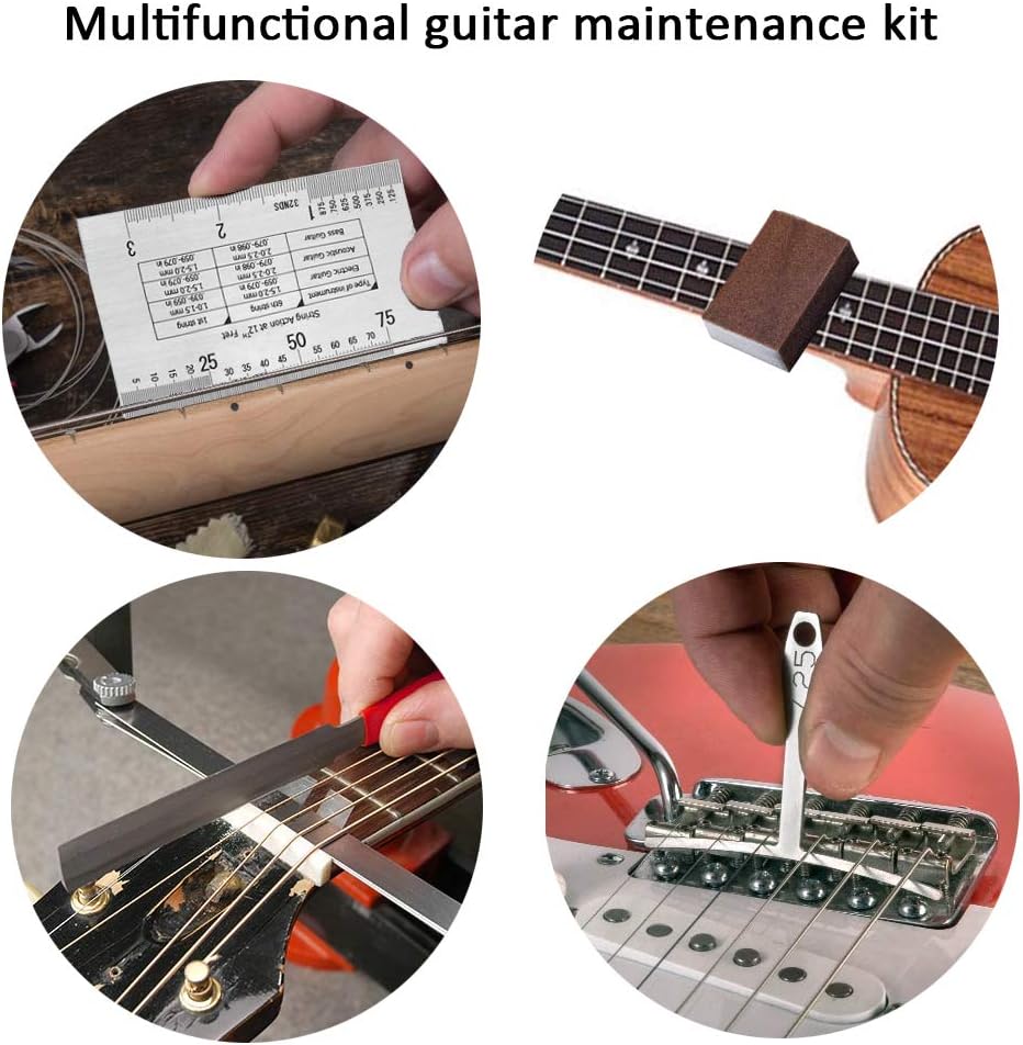 72PCS Guitar Tool Kit，Professional Guitar Repairing Maintenance Tool Kit with Guitar Strings Picks Bridge Pins Gauge Guitar Accessories Gift for Acoustic Guitar Electric Guitar Ukulele Bass Banjo