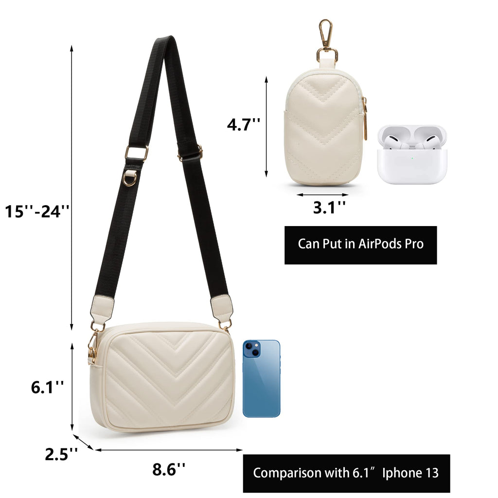 Herald Chevron Quilted Small Crossbody Bag with Coin Purse Pouch, Women Square Camera Side Shoulder 2 Size Handbags | Chevron