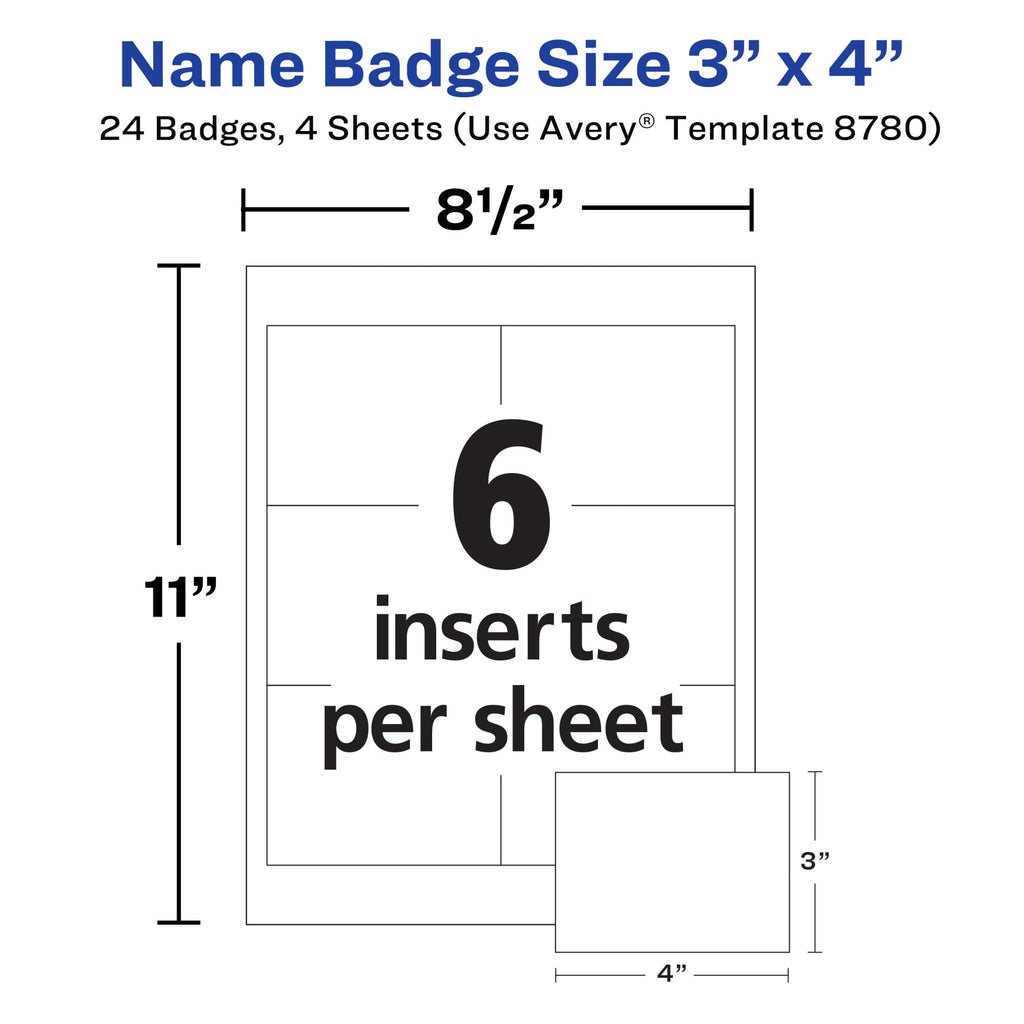 Avery Customizable Name Badges, Magnet Style, 3" x 4", Clear Name Tag Holders, White Laser/Inkjet Printable Inserts, 24 Total (8780)