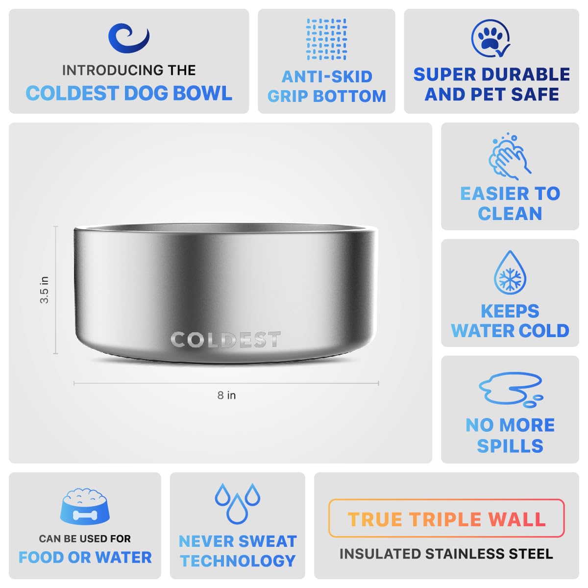 Coldest Dog Bowl - Anti Rust Metal, Non Slip, 3 Layers Insulated Stainless Steel Dog Bowls - Spill Proof & Heavy Duty - Water Bowl for Dogs, Cats & Pets, Dish Washer Safe (21 oz, Mars Red Glitter)