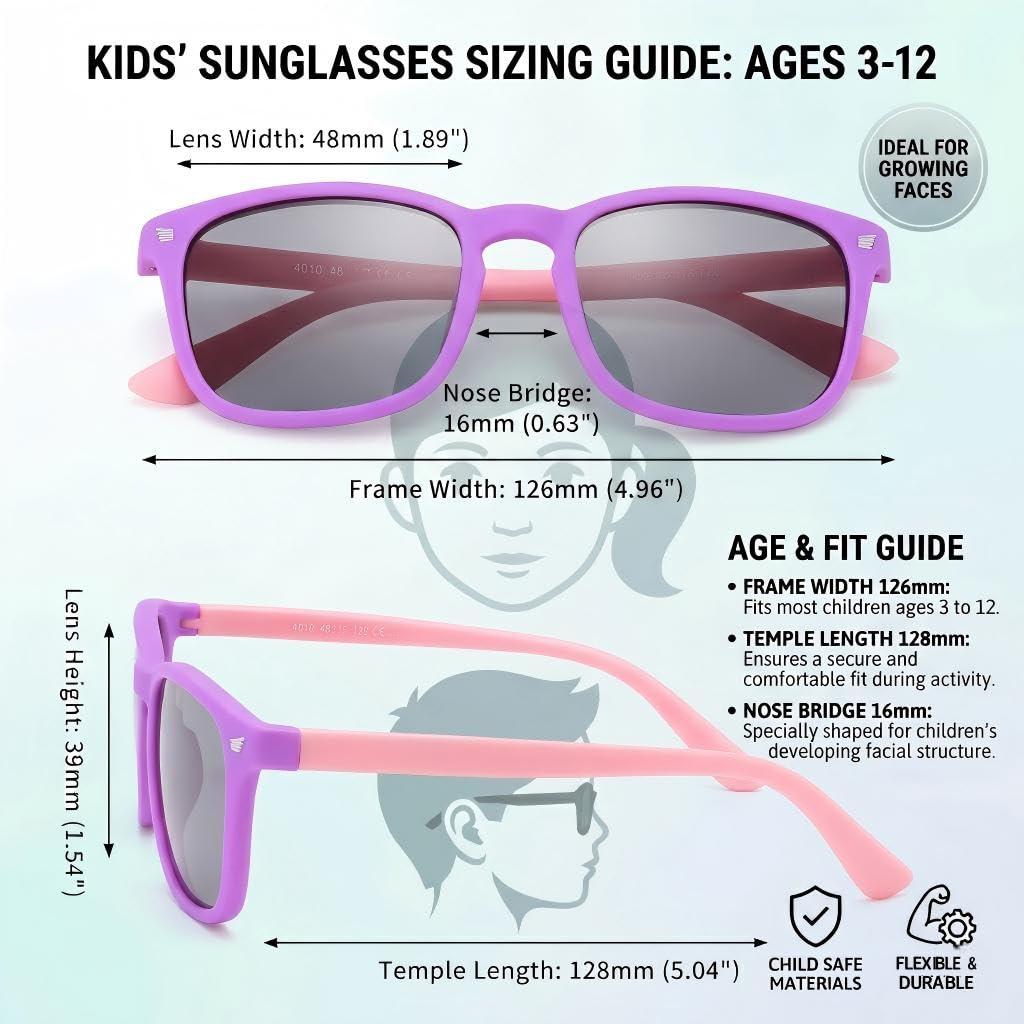 COASION Polarized Kids Sunglasses UV 400 Protection for Girls Boys Classic Retro Style Toddler Shades Age 3-12