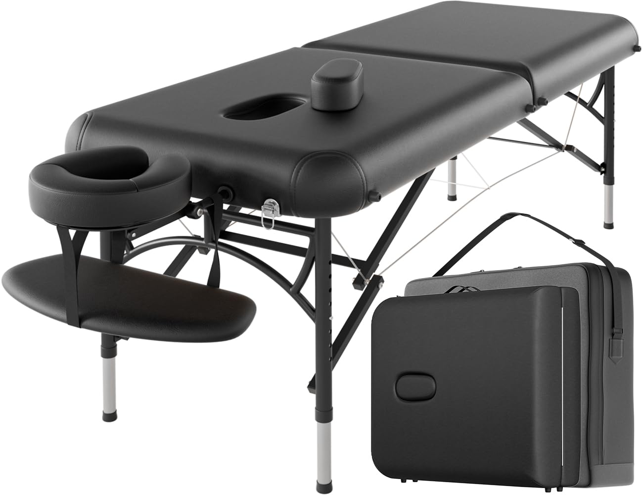 CLORIS 84" Professional Massage Table Portable Reinforced Wooden Leg 2 Folding Lightweight Spa Salon Tattoo Massage Bed Height Adjustable Hold Up to 1100LBS with Carrying Bag Black