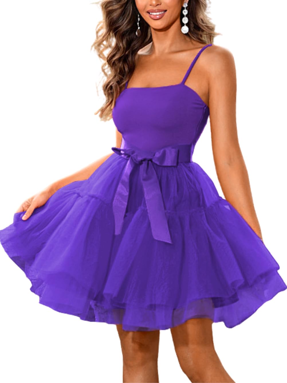 Kaei&Shi Poofy Short Tulle Dress,Spaghetti Strap Semi Formal Dresses for Women,Elegant Birthday Outfit Homecoming Cocktail