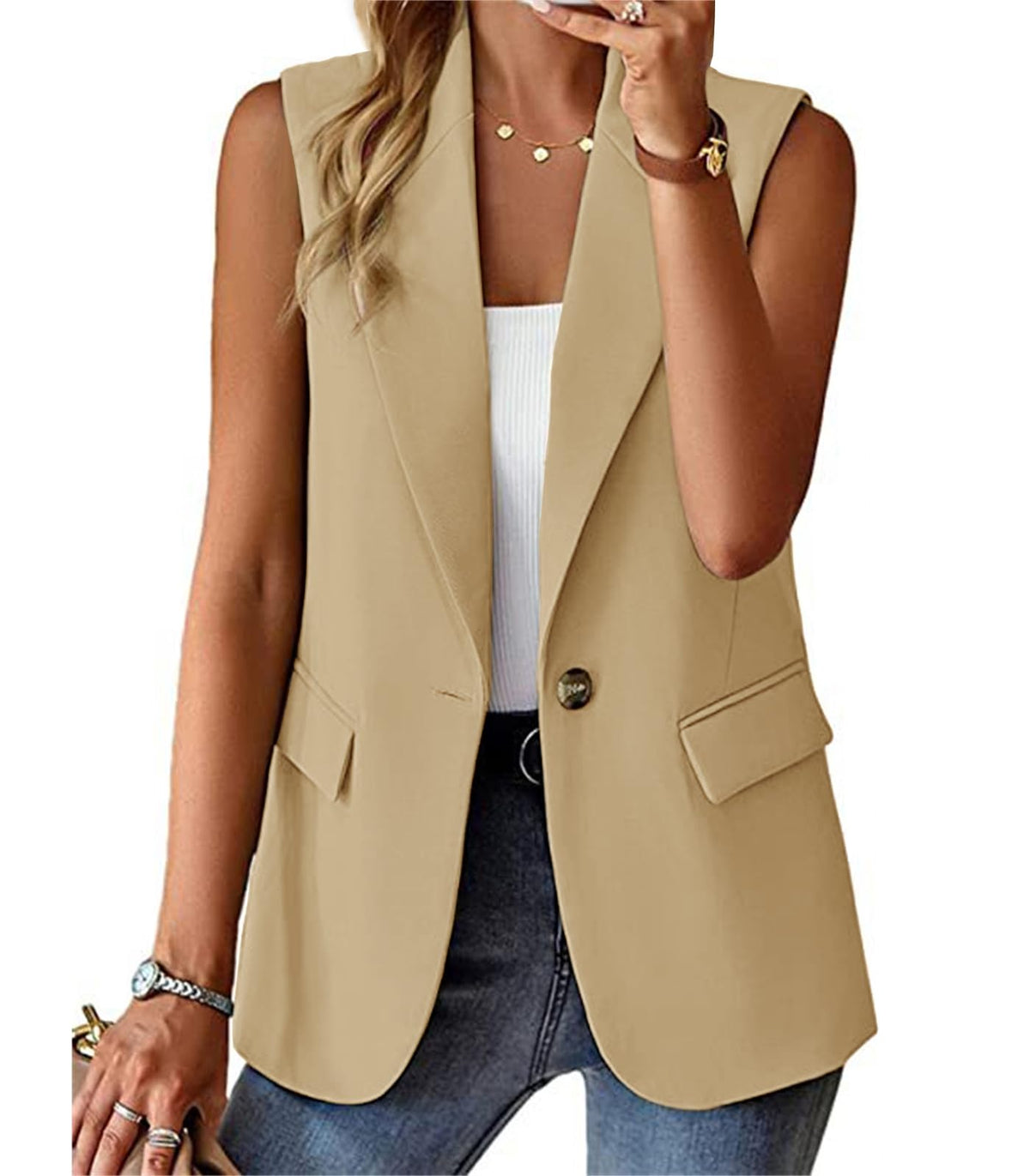 Sleeveless Blazer Vest for Women Summer 2026 Fashion Casual Lightweight Open Front Work Office Blazer Jackets with Pockets