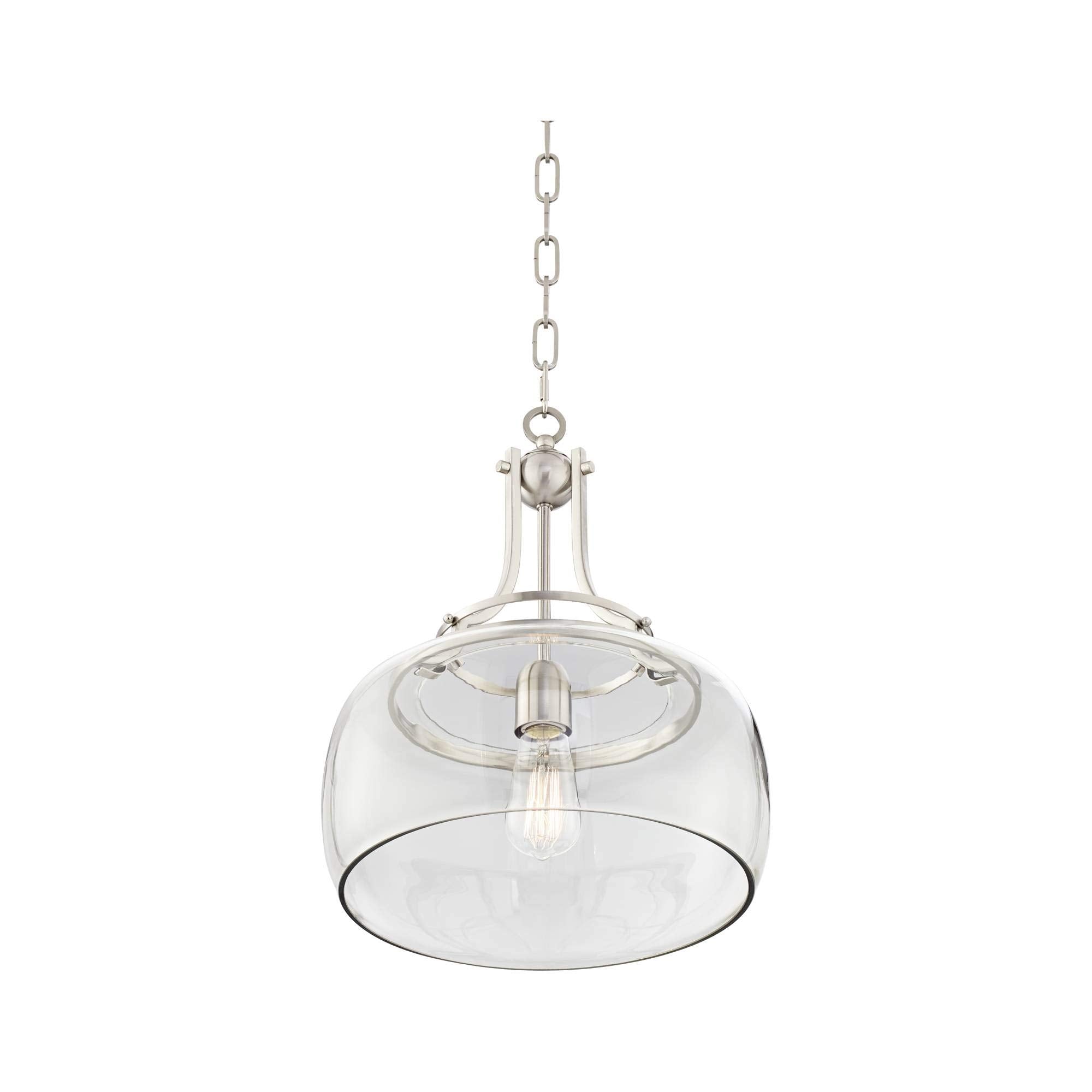 Franklin Iron Works Charleston Satin Nickel Pendant Chandelier 16" Wide Rustic Farmhouse Seeded Clear Glass LED 3-Light Fixture for Dining Room House Foyer Entryway Kitchen Bedroom Living Room