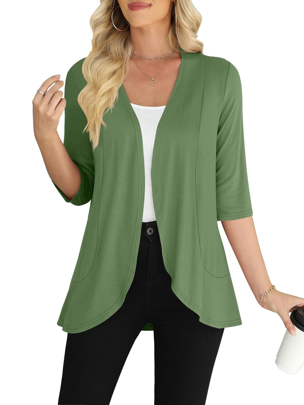 Yincro Women's Casual 3/4 Sleeve Cardigan Lightweight Soft Open Front Cardigans