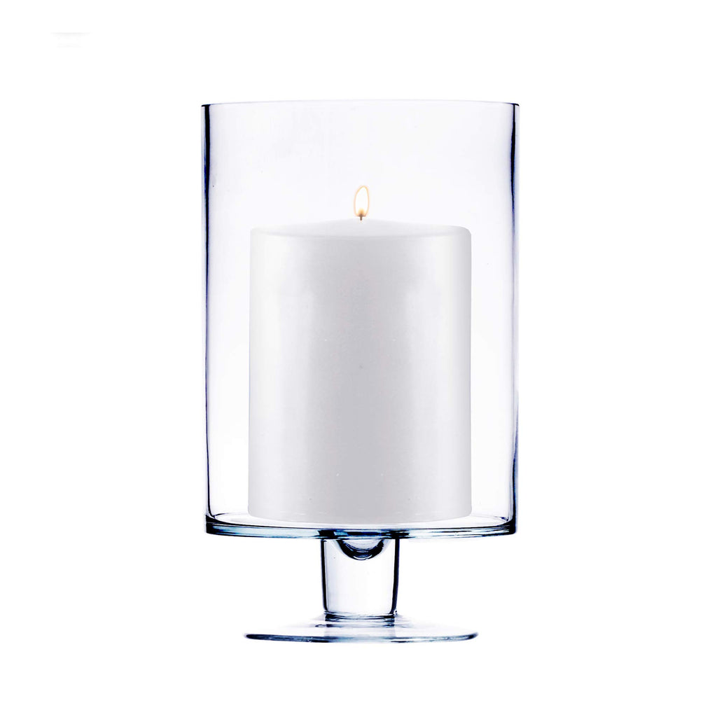 CYS EXCEL Glass Hurricane Pillar Candle Holder (H:6" W:3.75") | Multiple Size Choices Short Stem Candle Centerpieces | Stemmed Glass Cylinder Candle Vase