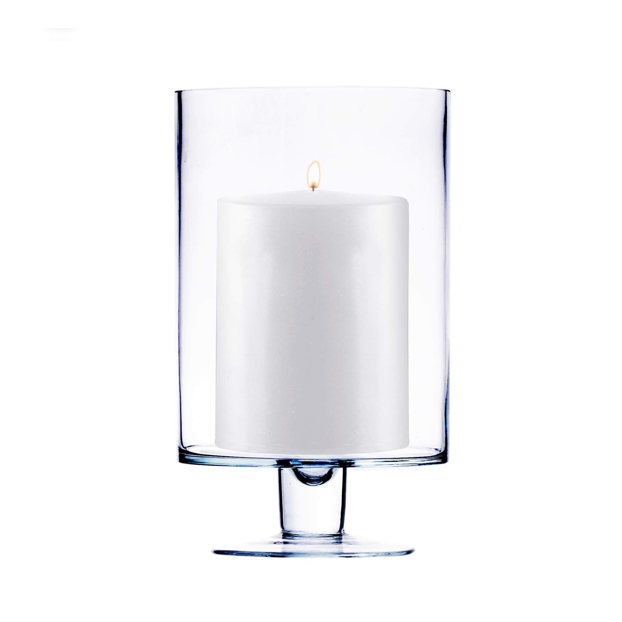 CYS EXCEL Glass Hurricane Pillar Candle Holder (H:6" W:3.75") | Multiple Size Choices Short Stem Candle Centerpieces | Stemmed Glass Cylinder Candle Vase