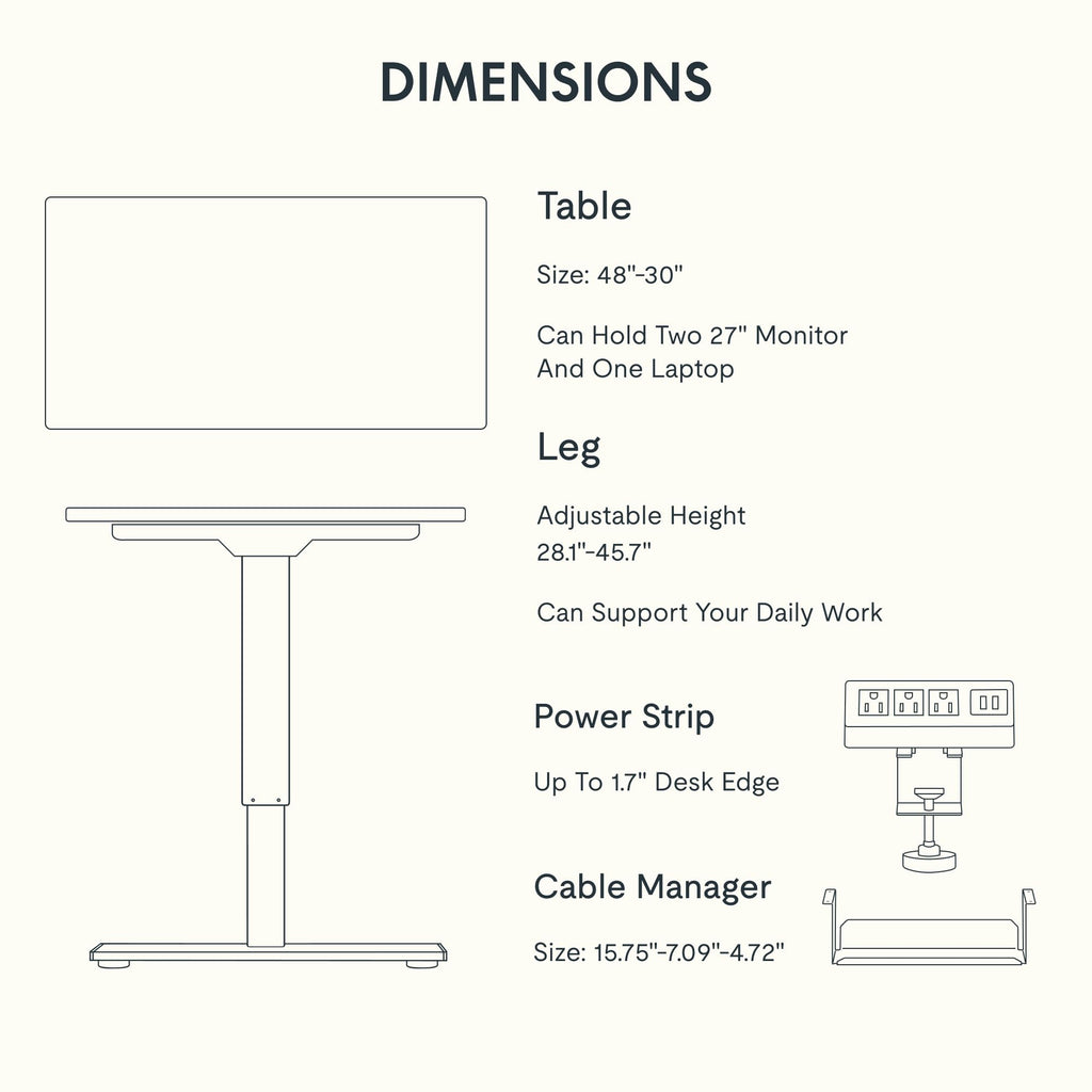 FLEXISPOT EN2 Whole-Piece Standing Desk with Clamp Power Strip, 40 x 24'' Electric Stand Up Height Adjustable Desk with Cable Management (Black Frame + 40" Black Top)