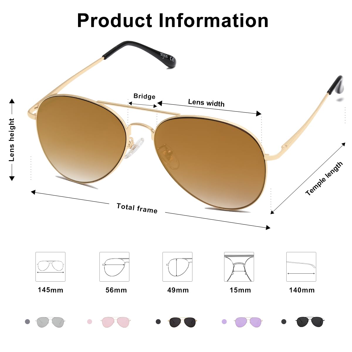 SOJOS Classic Aviator Sunglasses for Women Men Metal Frame Spring Hinges SJ1030