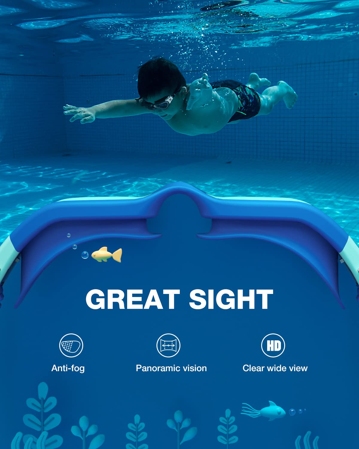 ZIONOR Kids Swim Goggles, G1MINI SE No Leak Anti-Fog Goggles for Kids 6-14, Soft Silicone Comfort Fit, Easy Adjust Strap