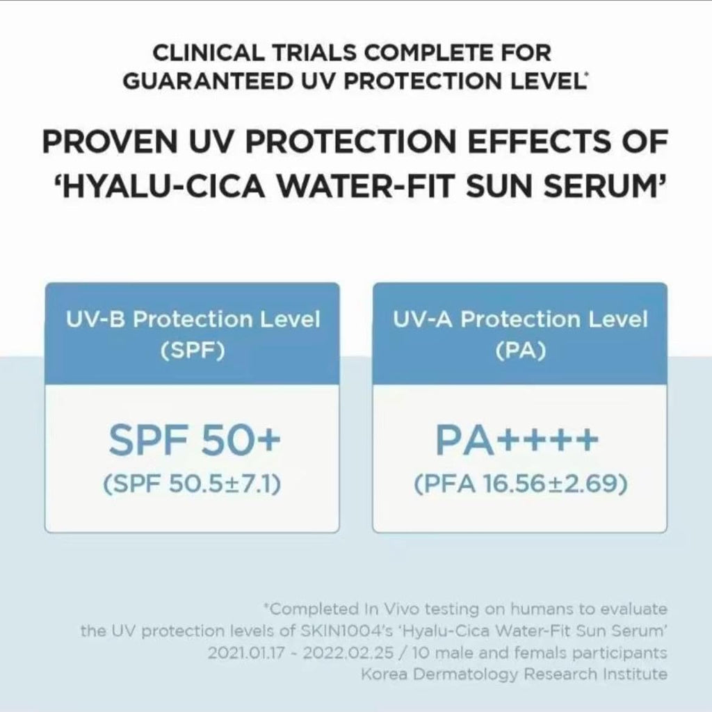 SKIN1004 Centella Hyalu-Cica Water-Fit Sun Serum UV, Korean Sunscreen SPF 50, Centella Sunscreen, Travel Essentials, Sunscreen with Hyaluronic Acid, No White Cast, Korean Skin Care, 1.69 fl.oz / 50ml