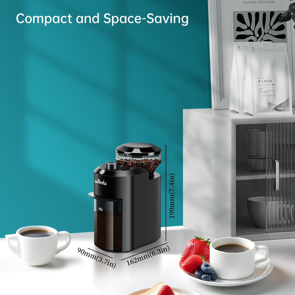 Wancle Electric Burr Coffee Grinder - Adjustable with 28 Precise Grind Settings for 12 Cups - Professional Coffee Bean Grinder (Plastic, Black)