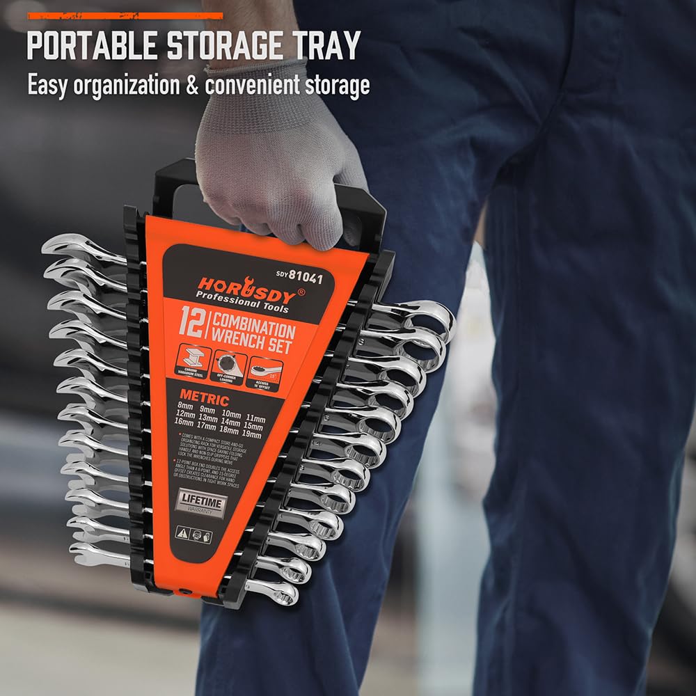 HORUSDY Large Wrench Set with Rolling Pouch | Metric | 6-Piece | 23mm, 24mm, 26mm, 27mm, 30mm, 32mm | 12 Point | Chrome Vanadium Steel