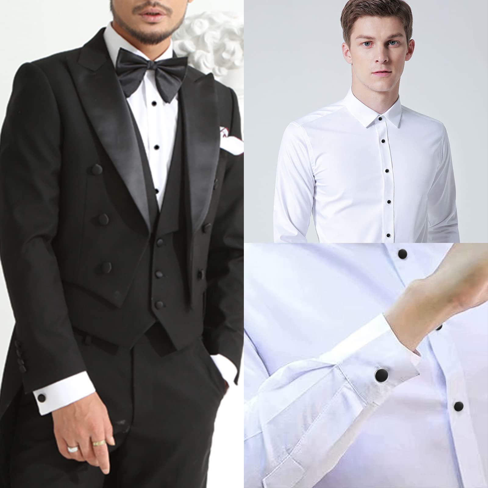 Men's Cufflinks & Tuxedo Studs Set - 316L Stainless Steel Formal Wedding Jewelry, Groomsmen Gift Set with Gift Box