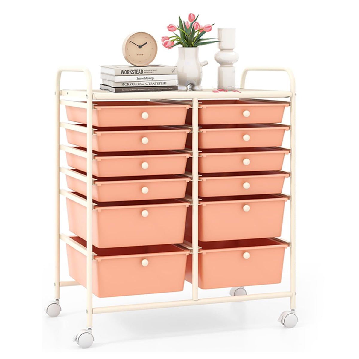 LDAILY 9 Drawer Rolling Storage Cart, Rolling Cart with Drawers for Classroom, Art Supply Craft Organizer on Wheel with Metal Frame & Handles for Home Office School