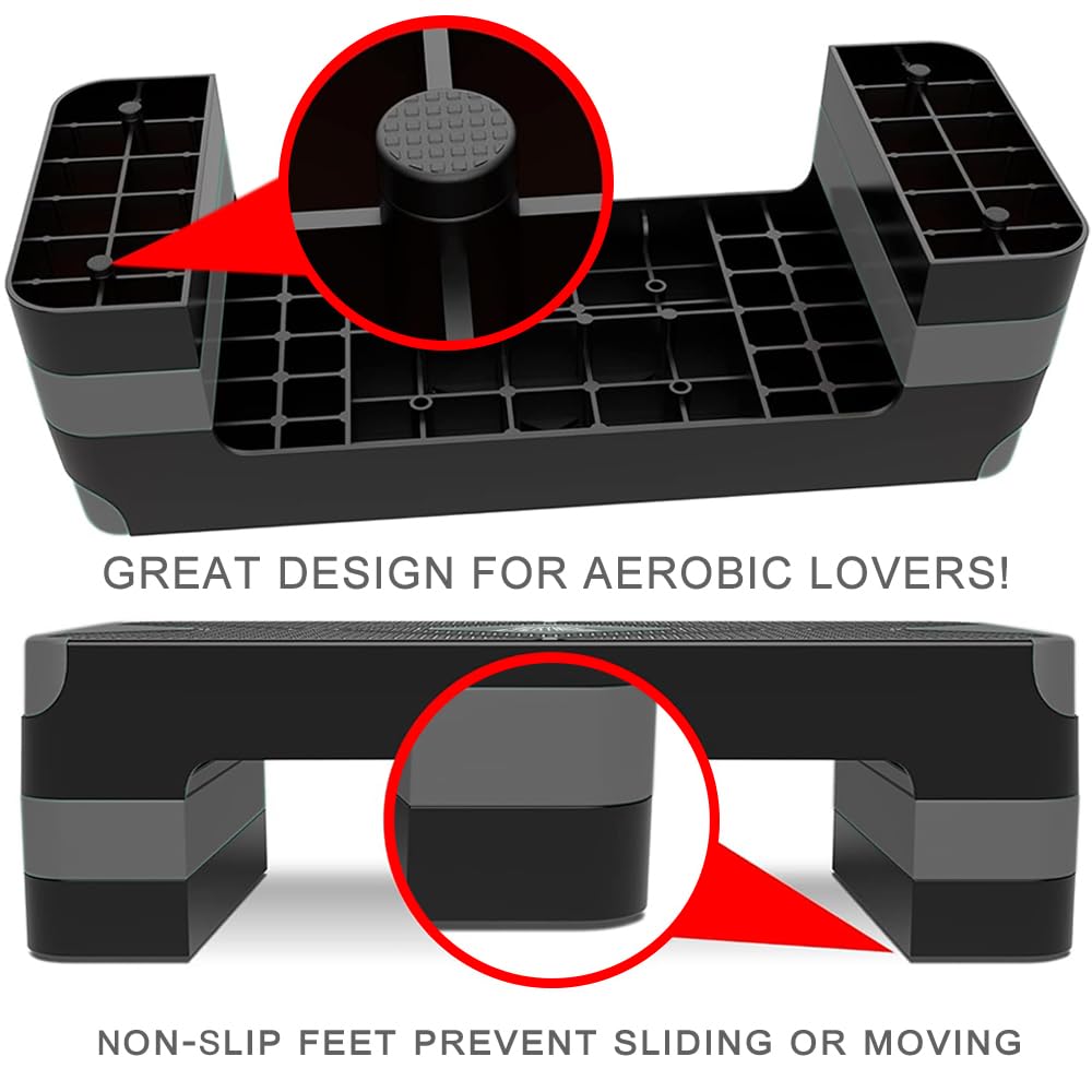 Aerobic Exercise Step, Adjustable Aerobic Stepper for Exercise, Workout Step Platform, Step Up Box, 26.5" Step Deck with 4” 6” 8” Adjustable Height Risers, Women Home Gym Fitness