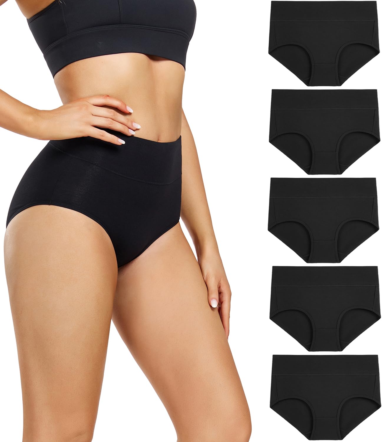 wirarpa Women's High Waisted Cotton Briefs Ladies Underwear Regular & Plus Size Panties 5 Pack