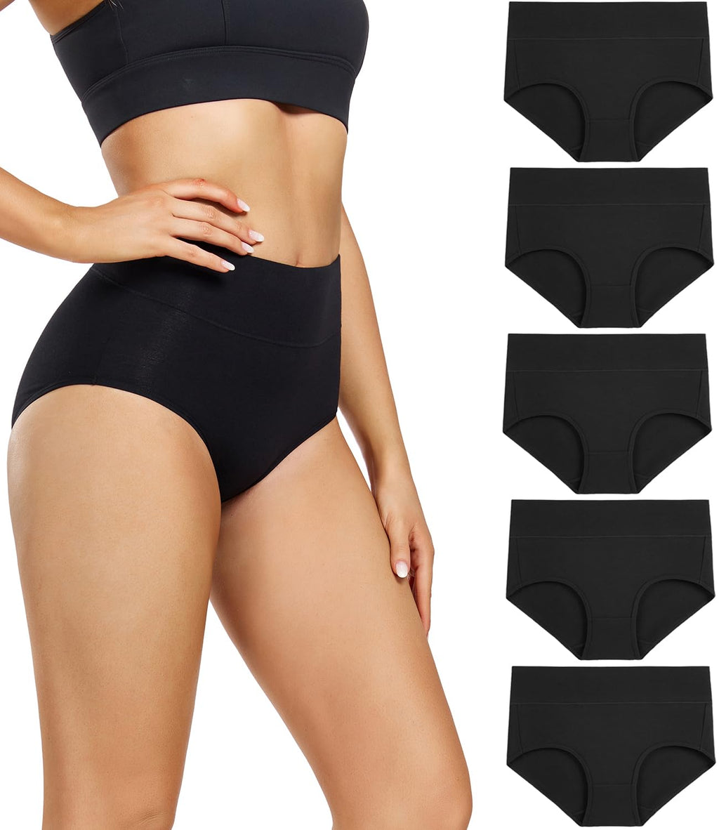wirarpa Women's High Waisted Cotton Briefs Ladies Underwear Regular & Plus Size Panties 5 Pack