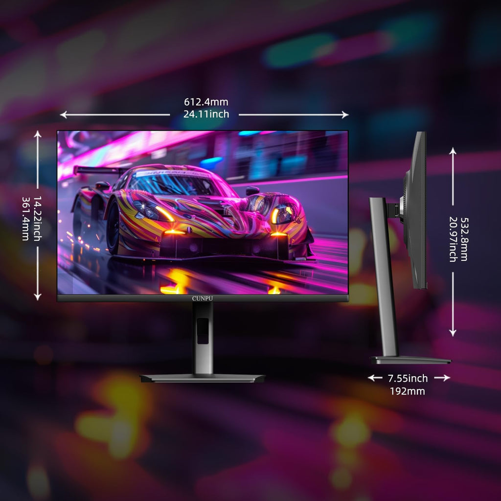 CUNPU 24 Inch 1080P 200Hz Gaming Monitor, FHD Fast IPS Panel, 124% sRGB 1ms HDR Zero-Frame Computer Monitor, Built-in Speaker, HDMI 2.1, DisplayPort 1.4, FreeSync & G-Sync, Tilt, VESA, Eye Care