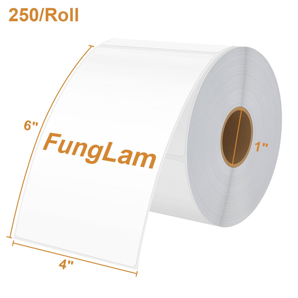 FungLam 2 Rolls 4x6 Direct Thermal Shipping Labels, 250 Labels/Roll, 1'' Core, Compatible Zebra 2844 ZP-450 ZP-500 ZP-505