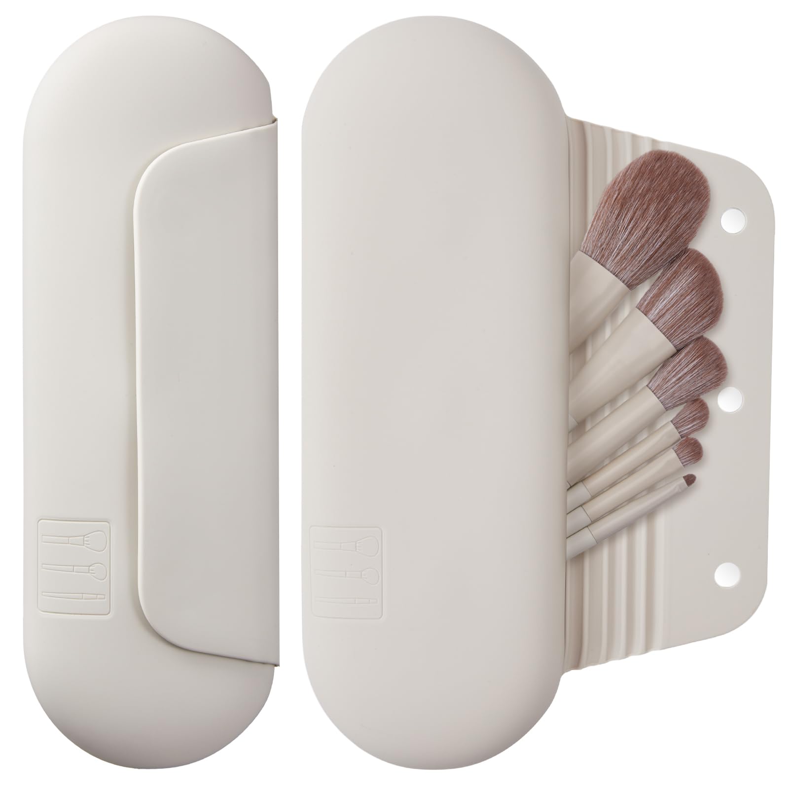 AGIKET Silicone Makeup Brush Holder Travel Cosmetic Bag：Soft Portable Cosmetic Face Brushes Holder with Upgrade Anti-Fall Out Magnetic Closure, Large Travel Makeup Brush Case - Walnut