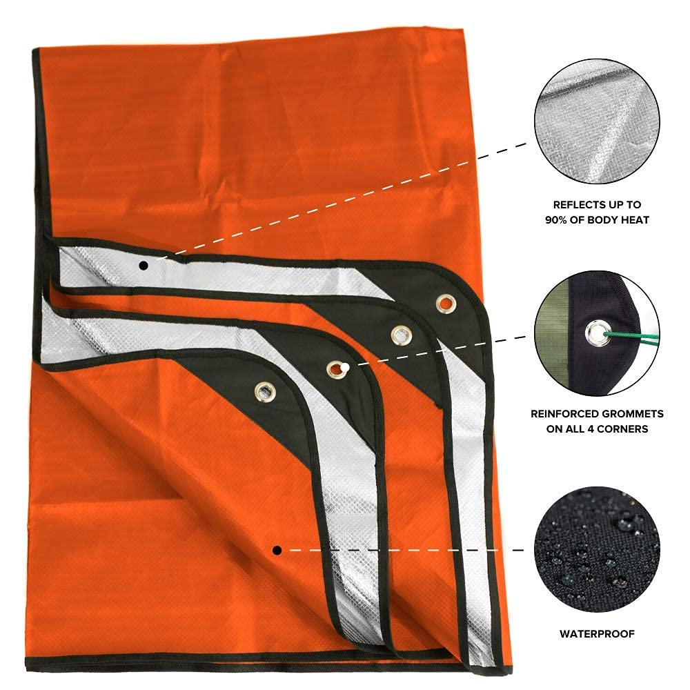 Arcturus Insulated Tarp, Reusable Heavy Duty Thermal Survival Blanket – 60x82in, Reflects 90% Body Heat, Waterproof, Windproof, 3-Layer Design, Reinforced Grommets, Black