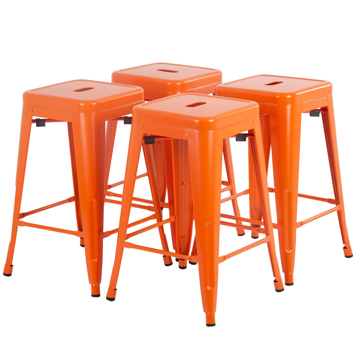 FDW Metal Bar Stools Set of 4 Counter Height Bar Stools 24 Inches Industrial Bar Chairs Patio Stool Stackable Backless Stool Indoor Outdoor Metal Kitchen Stools Bar Chairs (Black, 24")