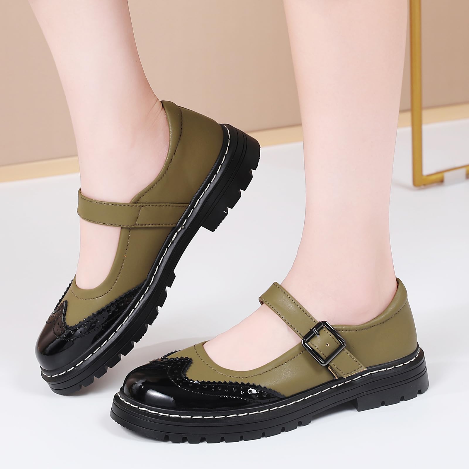 Mary Jane Shoes Women Platform Non-Slip Classics Round Toe Ankle Strap Comfort Casual Oxford Dress Work Mary Jane Flat Shoes