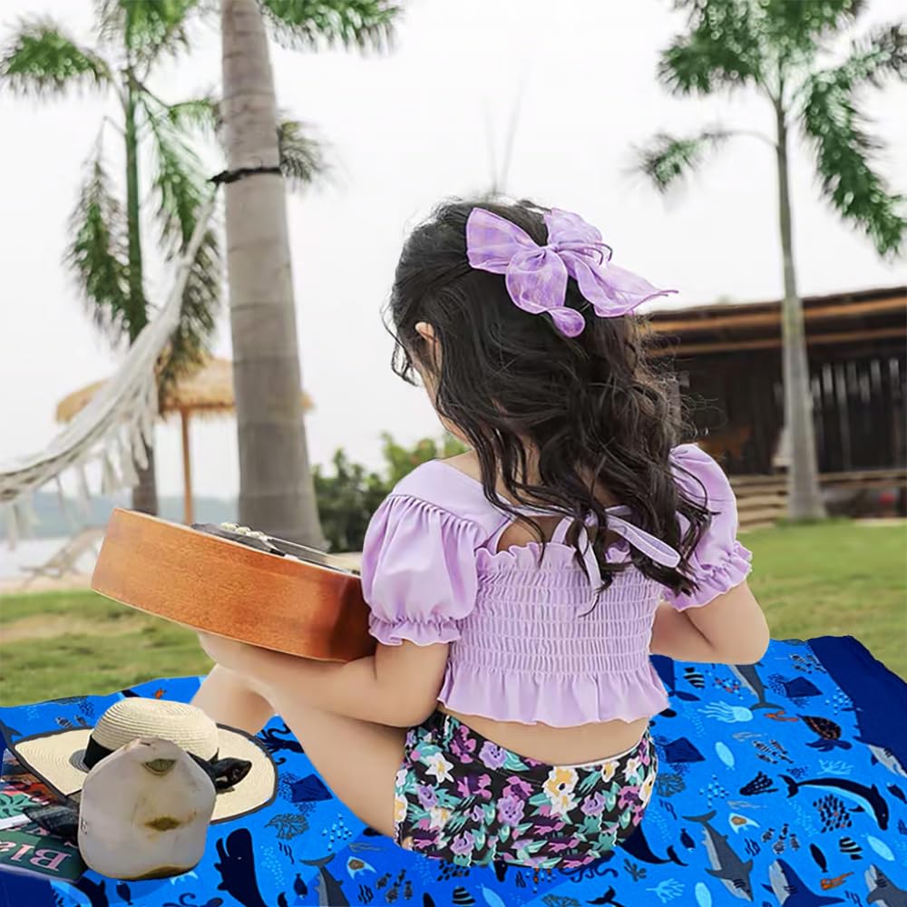 Kids Beach Towel Velour Terry Blanket Throw 100% Cotton Super Soft Absorbent 25.5X51 inches for Bath Swimming Sports Camping Holiday Picnic, Bus Coconut Parasol Lounge Audio Player.