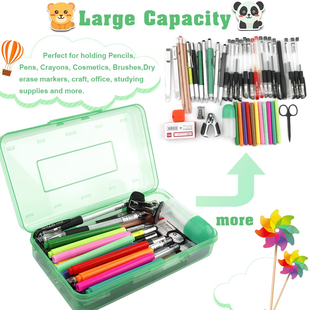 Pencil Case, Pencil Box, Clear Pencil Case, 3 Pack Plastic Pencil Case, Large Capacity Pencil Case, Crayon Box with Snap-tight Lid Stackable Design, Plastic Storage Box for School Office Supplies