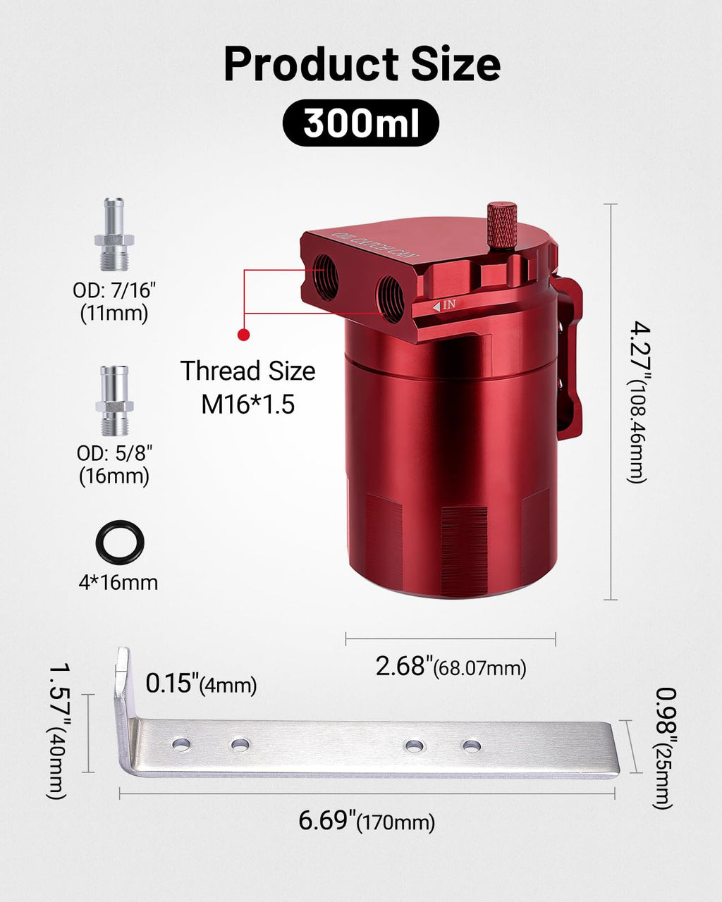 EVIL ENERGY Oil Catch Can, 300ML Universal Baffled Catch Can Kit with 5FT 3/8 Inch Hose, Aluminum Air Oil Separator Upgraded Internal Filter