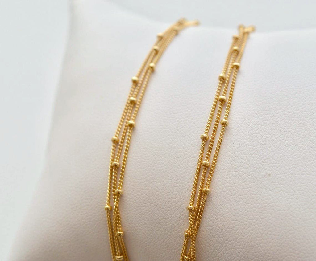 BERISO 14K Gold/Silver Plated Choker Necklace for Women Shining Dots Station Gold Chain Necklace Beads Sparkle Chain Necklace Link Chain Exquisite Jewelry for women