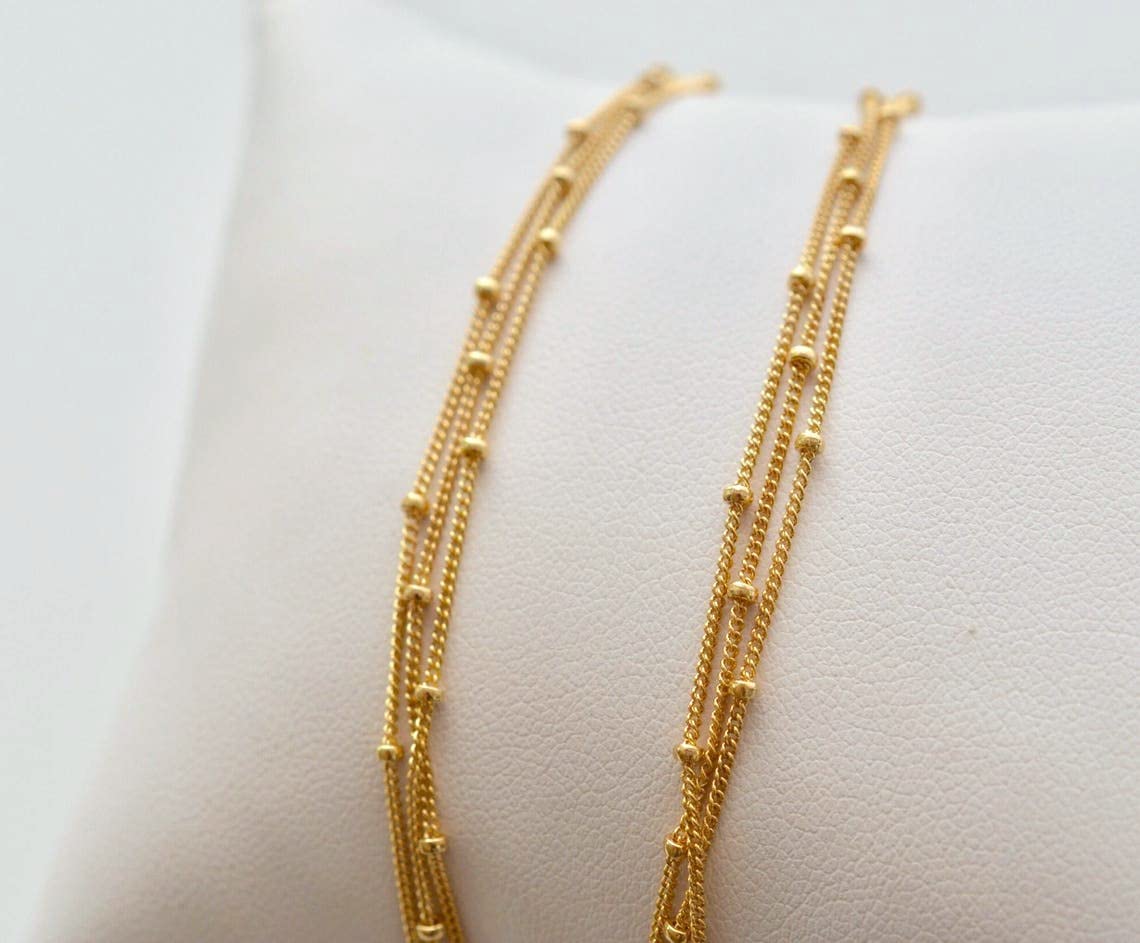 BERISO 14K Gold/Silver Plated Choker Necklace for Women Shining Dots Station Gold Chain Necklace Beads Sparkle Chain Necklace Link Chain Exquisite Jewelry for women