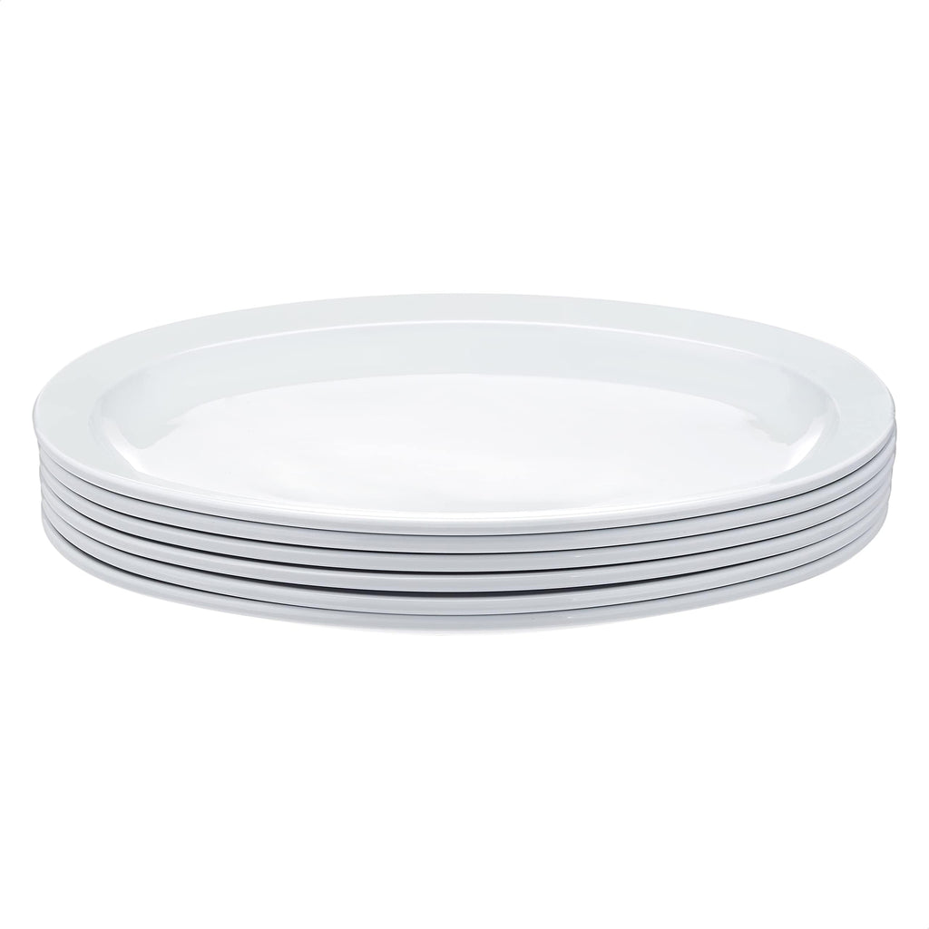 Amazon Basics Melamine Oval Serving Platter for Restaurants and Home, Dishwasher Safe, BPA Free, Break and Crack Resistant, Narrow Rim, 13" x 9.75", White, 6-Piece Set
