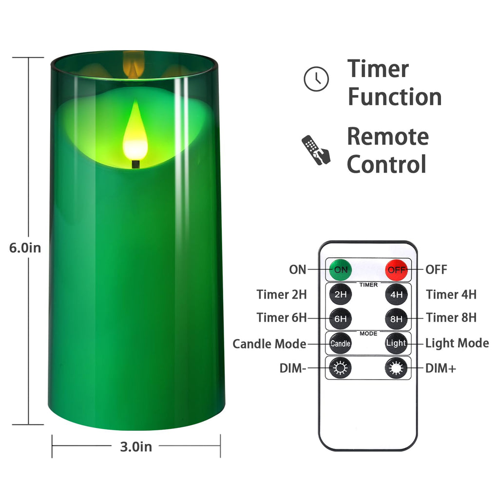 NURADA Flameless Candles with Remote Timer: 3D Wick Battery Operated Led Pillar Acrylic Fake Candle Set for Home Decoration Romantic Ambiance - Gold 2 Pack